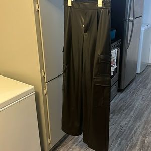 Black Wide Leg Faux Leather Cargo Pants